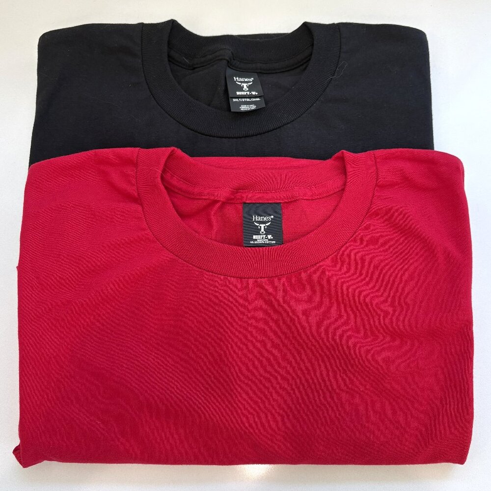 Hanes 2 PC Beefy-T Heavyweight T-Shirt Tees Red & Black Big & Tall Size 3XL Tall